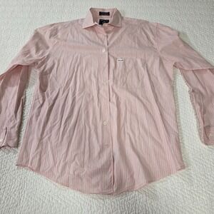 Faconnable Albert Goldberg Mens Small Pink White Striped Cotton Shirt